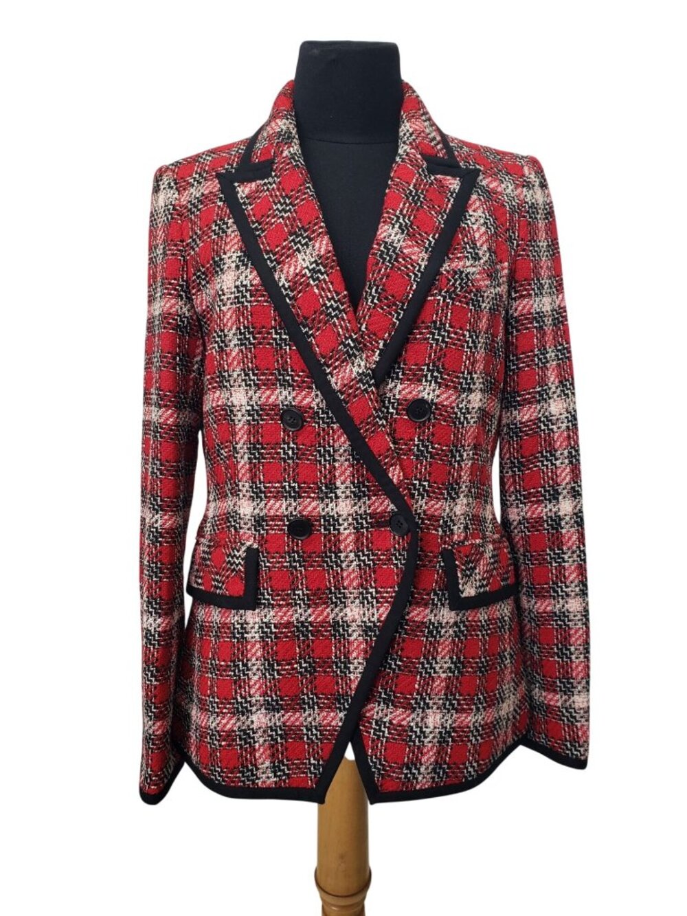 Veronica Beard Harriet Red Black Tweed Double Breasted Dickey Blazer Jacket 4 - Picture 3 of 16